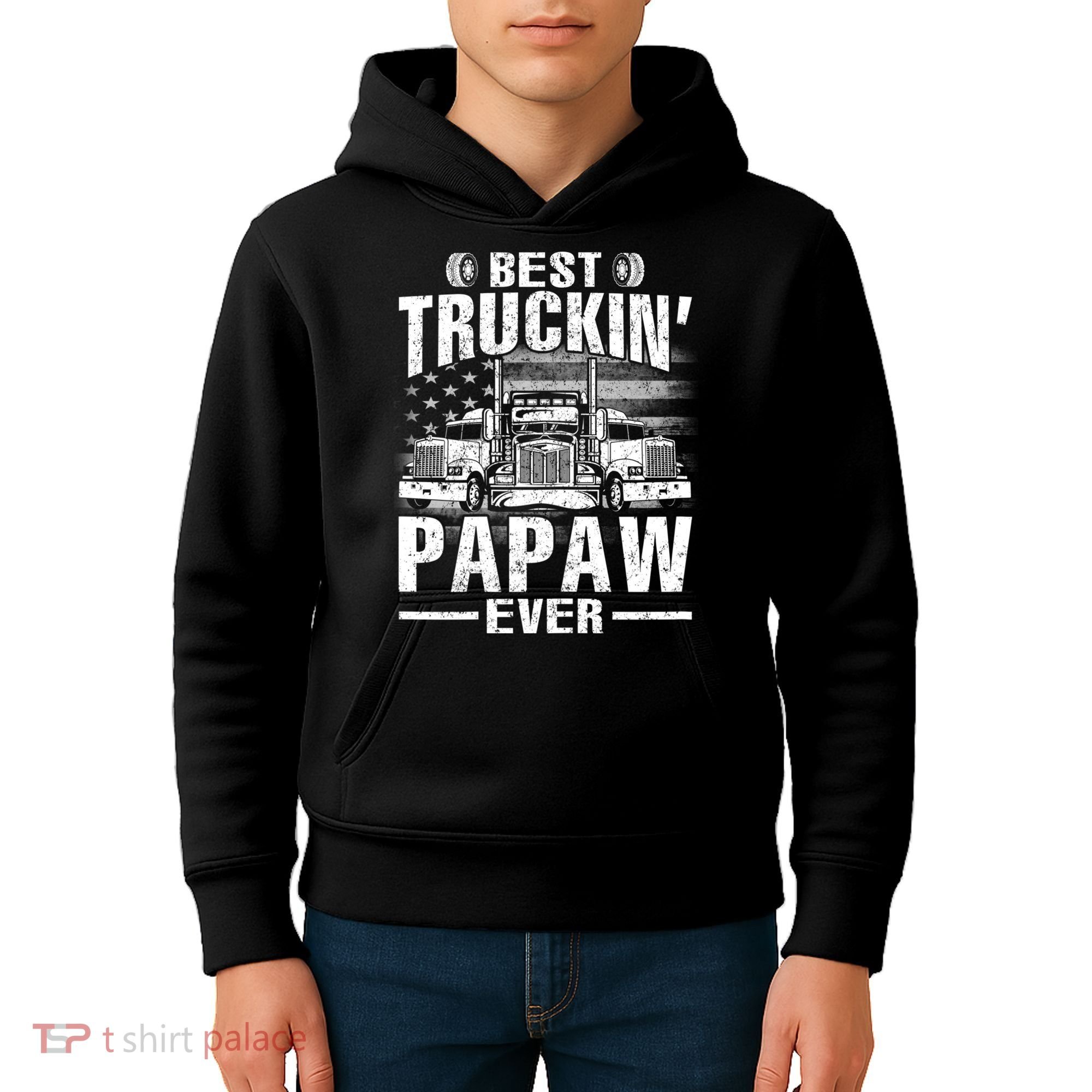 Best Truckin Papaw Ever Usa Flag Kids Hoodie