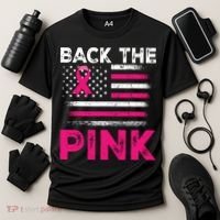 Back The Pink Ribbon Flag Breast Cancer Warrior Cooling Performance Crew T-Shirt thumb 3