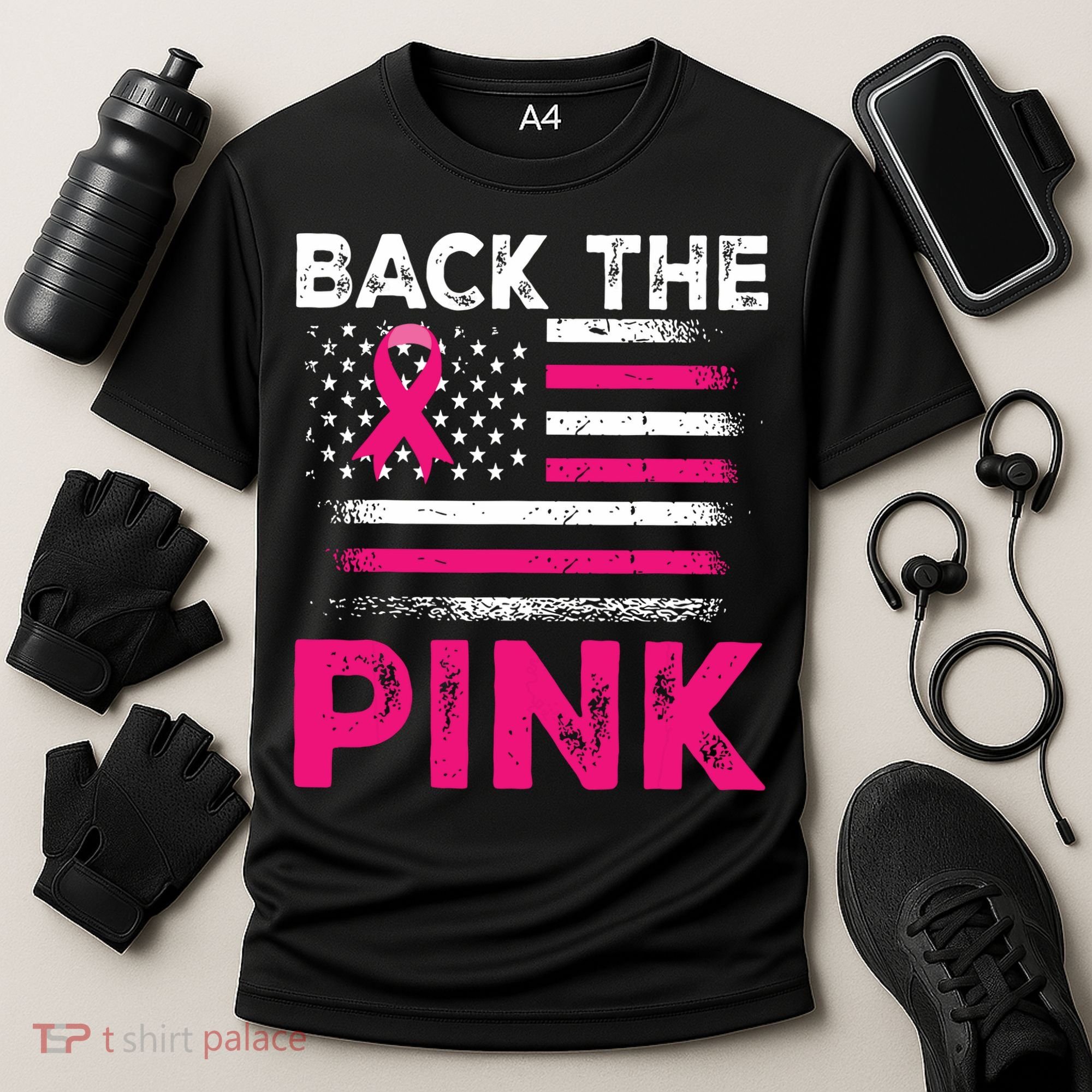 Back The Pink Ribbon Flag Breast Cancer Warrior Cooling Performance Crew T-Shirt
