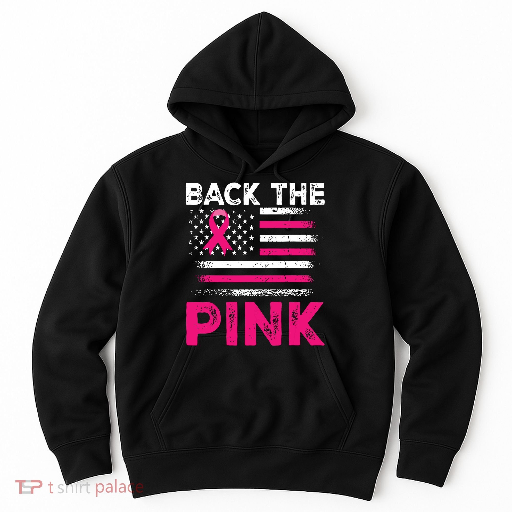 Back The Pink Ribbon Flag Breast Cancer Warrior Hoodie