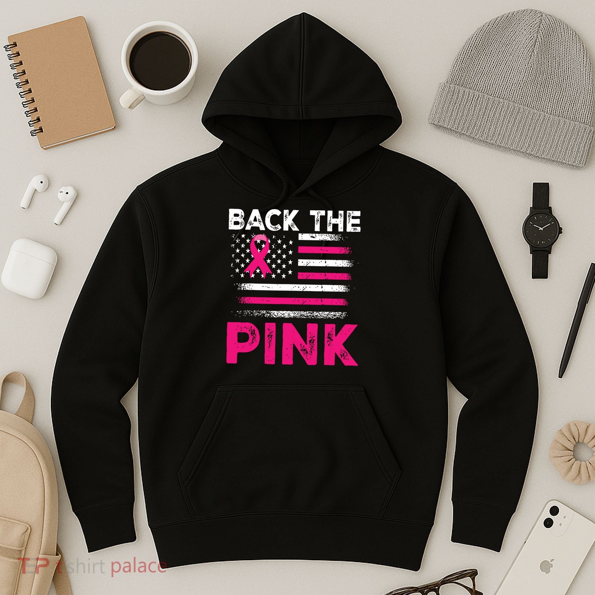 Back The Pink Ribbon Flag Breast Cancer Warrior Hoodie