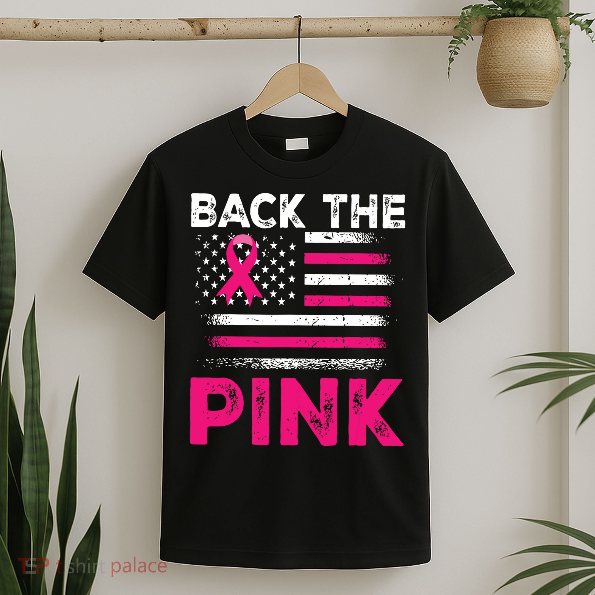 Back The Pink Ribbon Flag Breast Cancer Warrior T-Shirt