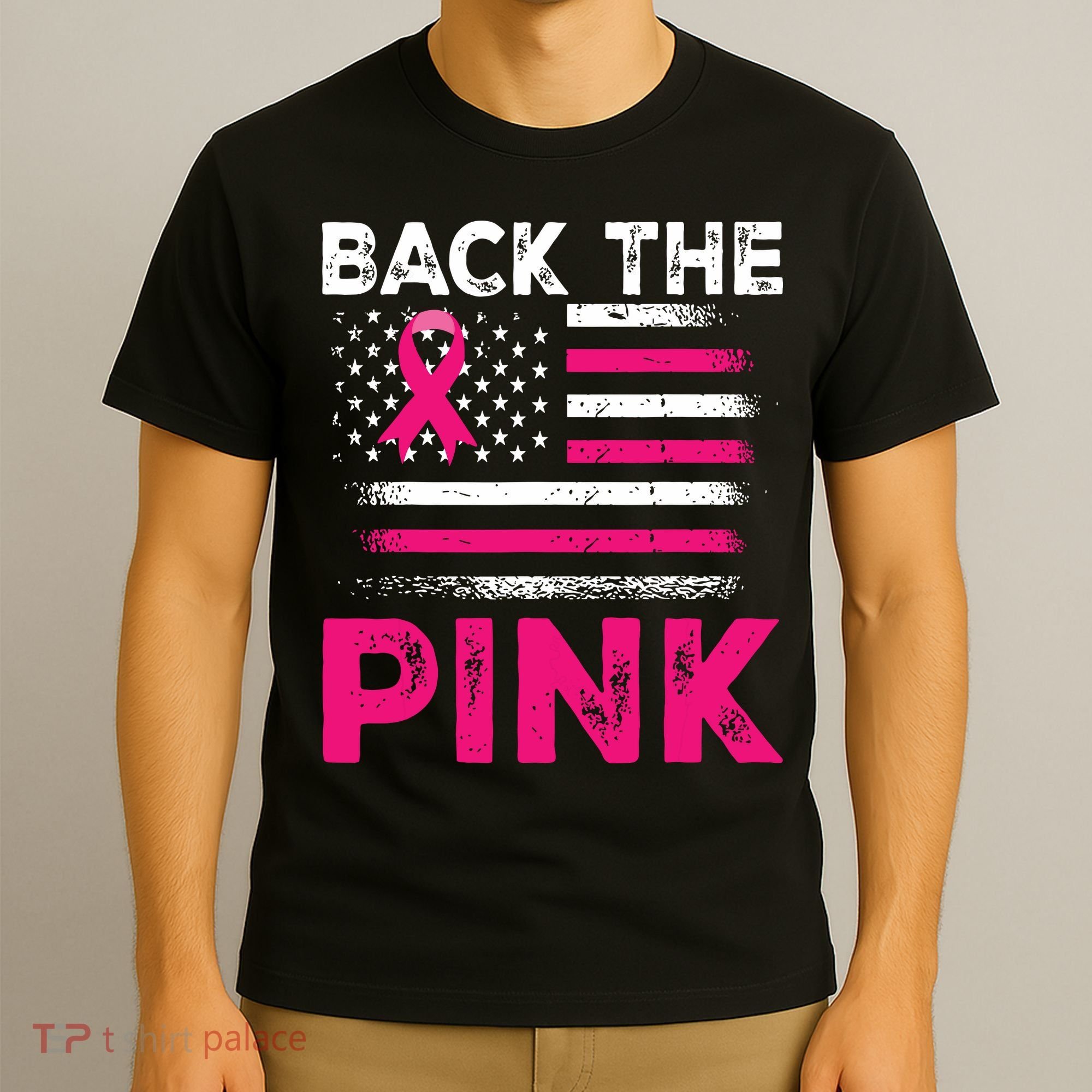 Back The Pink Ribbon Flag Breast Cancer Warrior T-Shirt