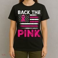 Back The Pink Ribbon Flag Breast Cancer Warrior T-Shirt thumb 4