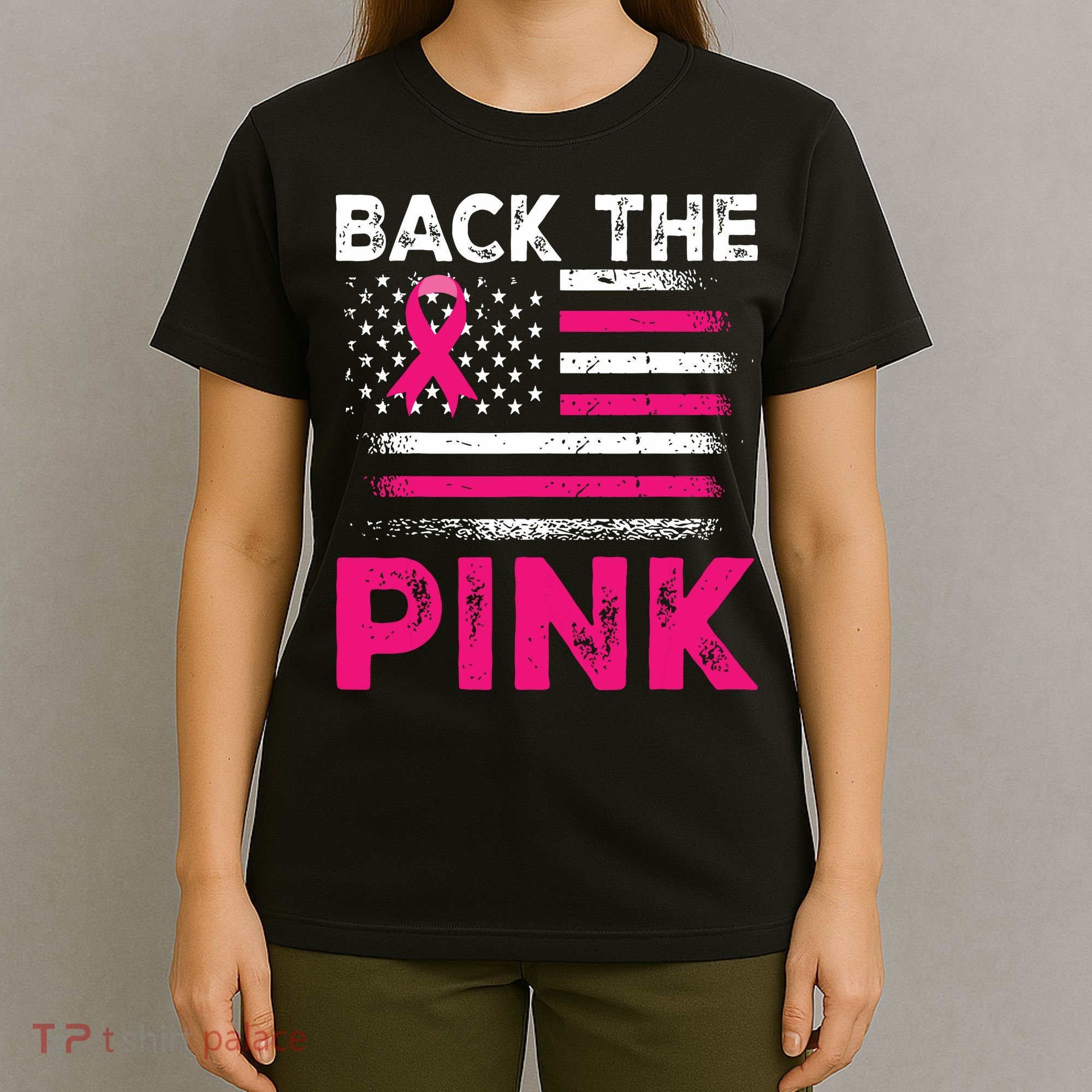 Back The Pink Ribbon Flag Breast Cancer Warrior T-Shirt