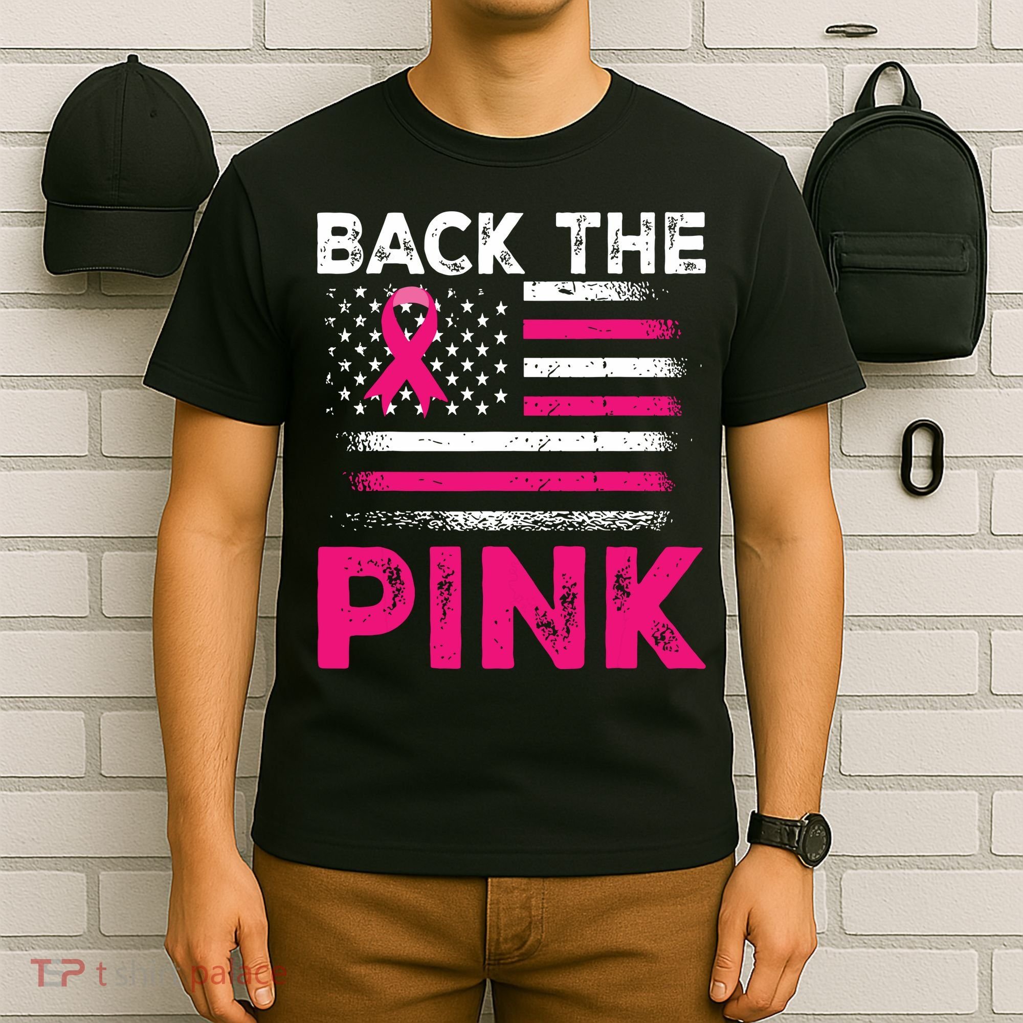Back The Pink Ribbon Flag Breast Cancer Warrior T-Shirt