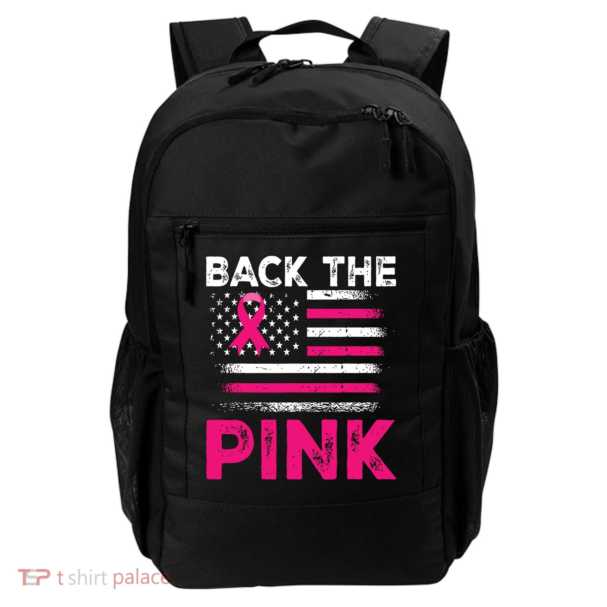 Back The Pink Ribbon Flag Breast Cancer Warrior Backpack