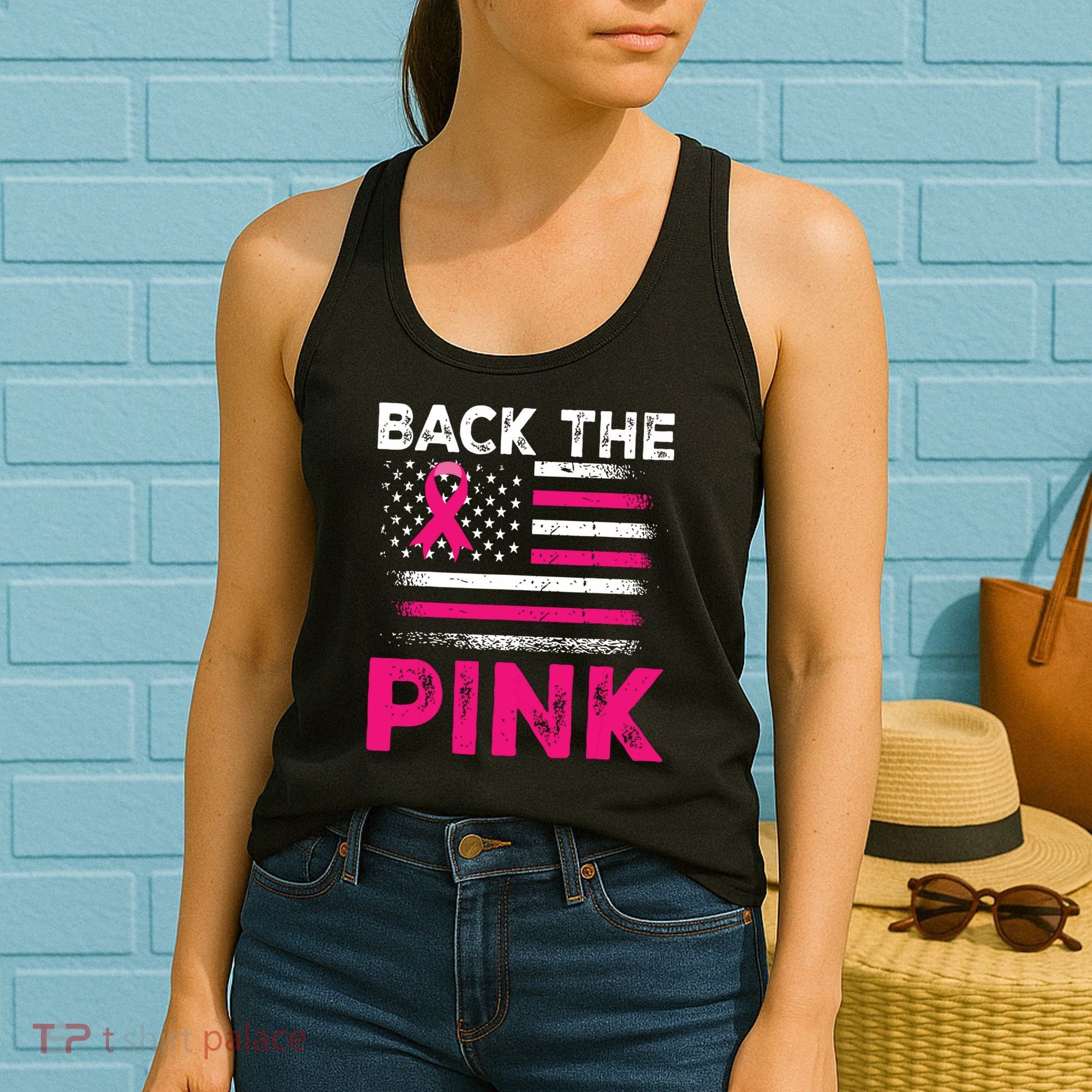 Back The Pink Ribbon Flag Breast Cancer Warrior Women's Tank Top