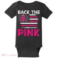Back The Pink Ribbon Flag Breast Cancer Warrior Baby Bodysuit thumb 0