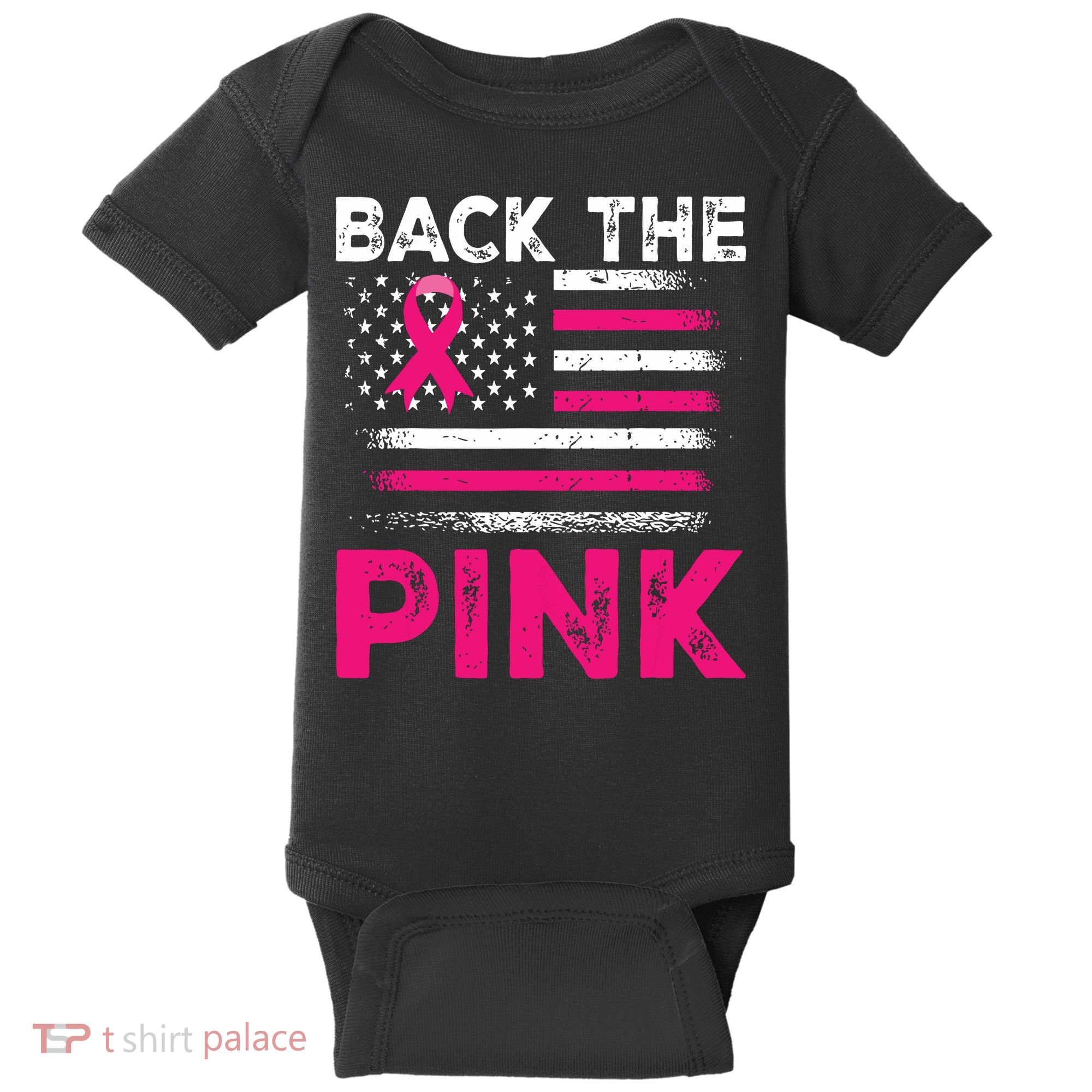 Back The Pink Ribbon Flag Breast Cancer Warrior Baby Bodysuit