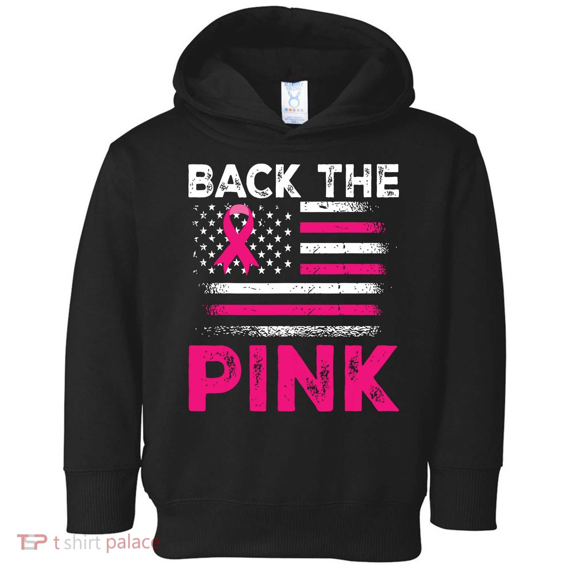 Back The Pink Ribbon Flag Breast Cancer Warrior Toddler Hoodie