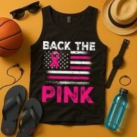 Back The Pink Ribbon Flag Breast Cancer Warrior Tank Top thumb 4