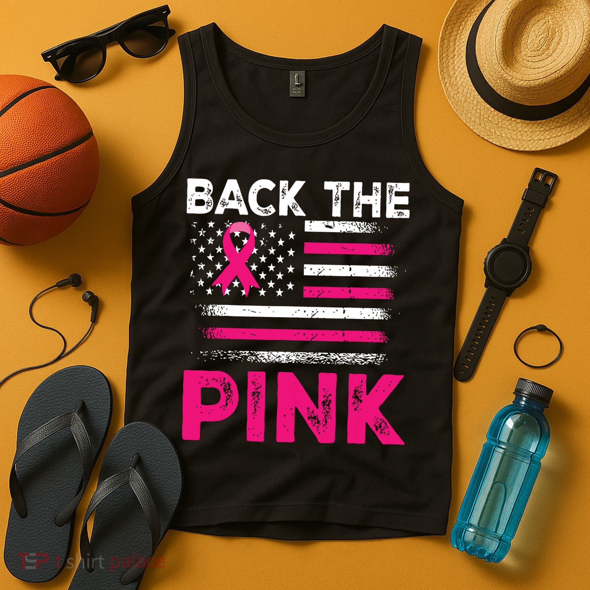 Back The Pink Ribbon Flag Breast Cancer Warrior Tank Top