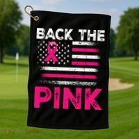 Back The Pink Ribbon Flag Breast Cancer Warrior Golf Towel thumb 1