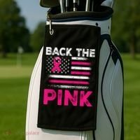 Back The Pink Ribbon Flag Breast Cancer Warrior Golf Towel thumb 2