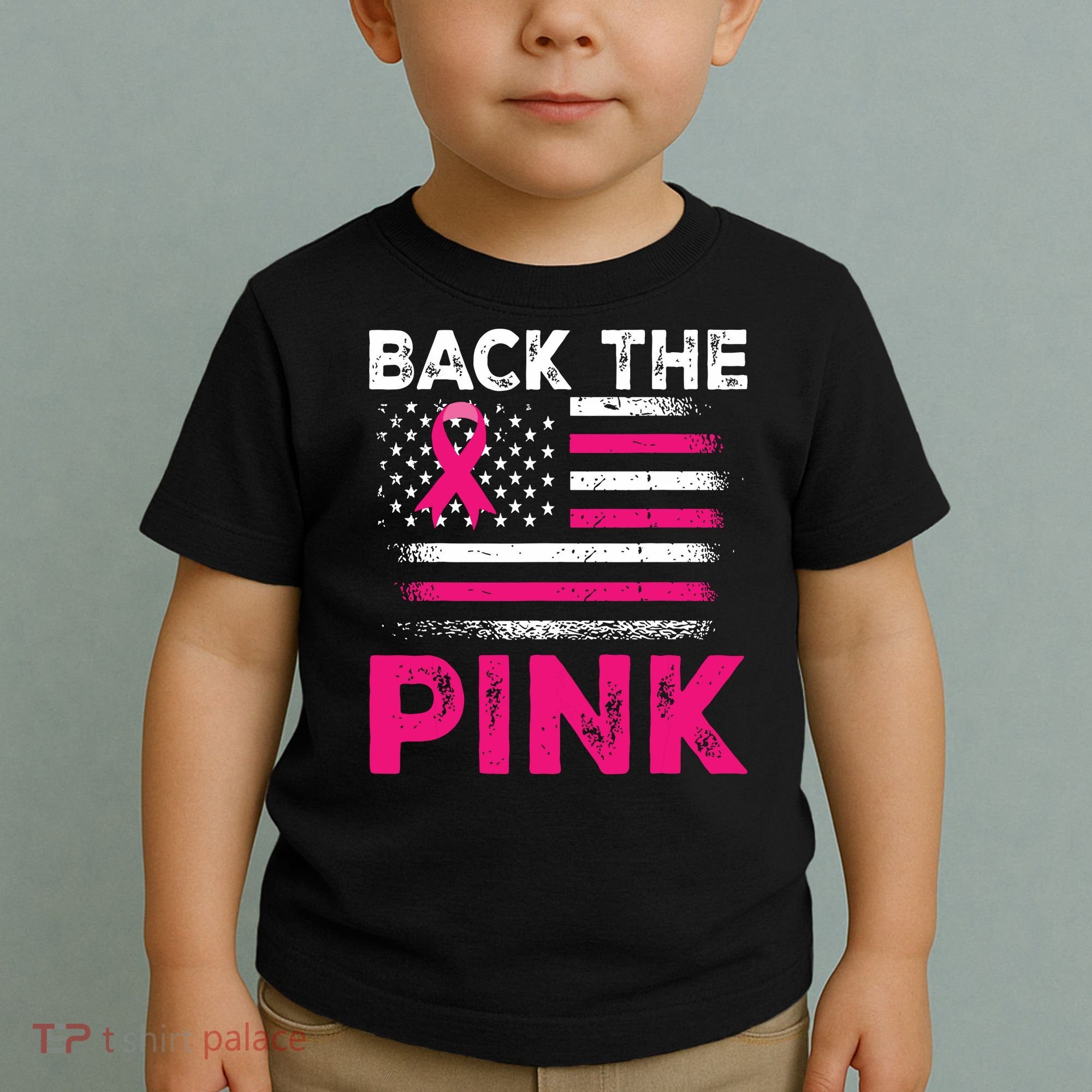 Back The Pink Ribbon Flag Breast Cancer Warrior Toddler T-Shirt
