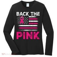 Back The Pink Ribbon Flag Breast Cancer Warrior Women's Long Sleeve Shirt thumb 0