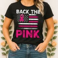 Back The Pink Ribbon Flag Breast Cancer Warrior Women's T-Shirt thumb 2