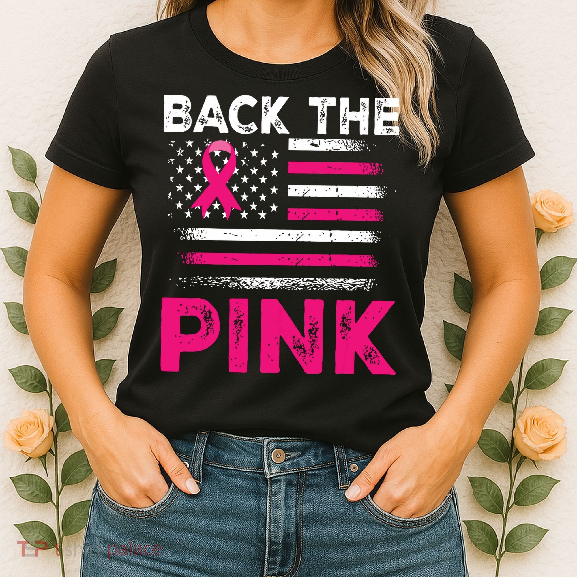Back The Pink Ribbon Flag Breast Cancer Warrior Women's T-Shirt