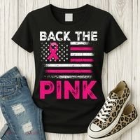 Back The Pink Ribbon Flag Breast Cancer Warrior Women's T-Shirt thumb 3