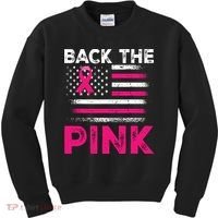 Back The Pink Ribbon Flag Breast Cancer Warrior Kids Sweatshirt thumb 0