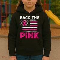 Back The Pink Ribbon Flag Breast Cancer Warrior Kids Hoodie thumb 3