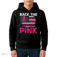 Back The Pink Ribbon Flag Breast Cancer Warrior Kids Hoodie thumb 4