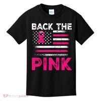 Back The Pink Ribbon Flag Breast Cancer Warrior Kids T-Shirt thumb 0