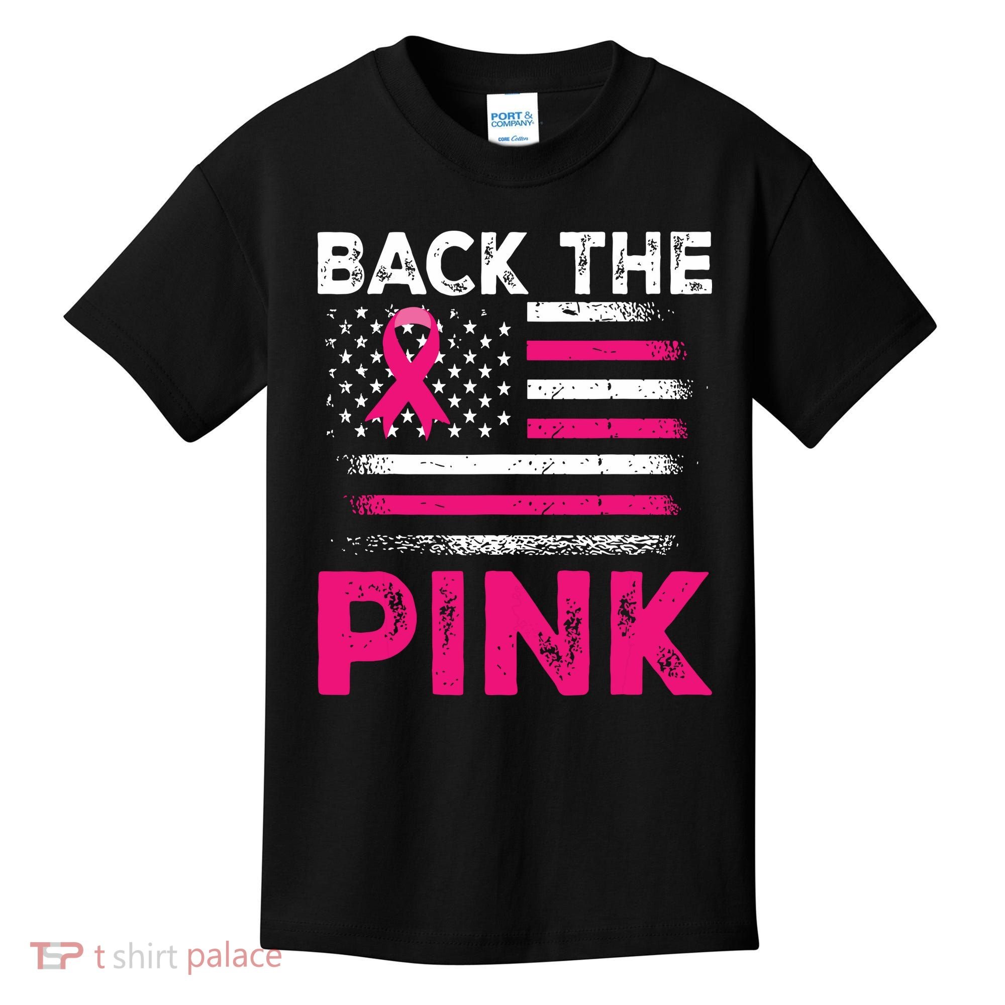Back The Pink Ribbon Flag Breast Cancer Warrior Kids T-Shirt