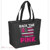 Back The Pink Ribbon Flag Breast Cancer Warrior Tote Bag thumb 2