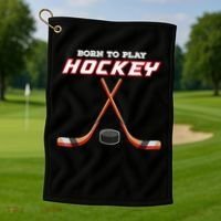 Born To Play Hockey Golf Towel thumb 1