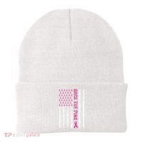 Back The Pink Flag We Wear In October Cancer Awareness Beanie thumb 0