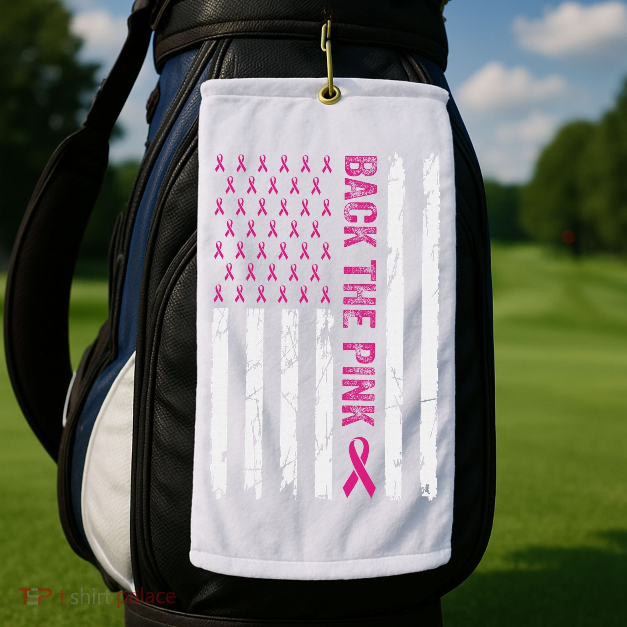 Back The Pink Flag We Wear In October Cancer Awareness Golf Towel