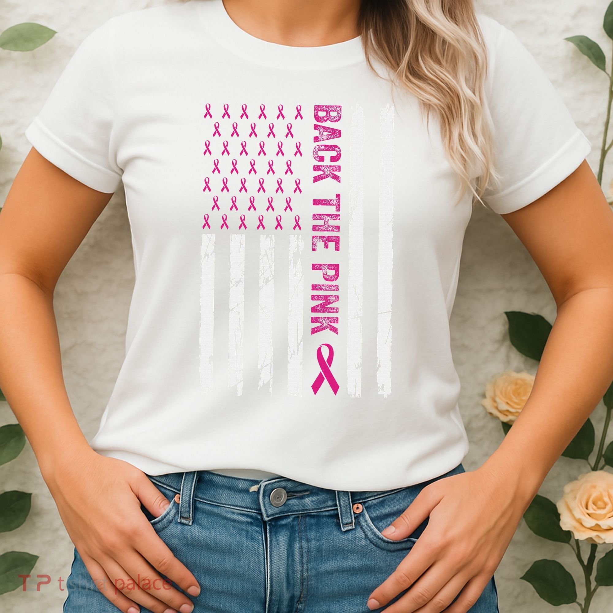 Back The Pink Flag We Wear In October Cancer Awareness Women's T-Shirt