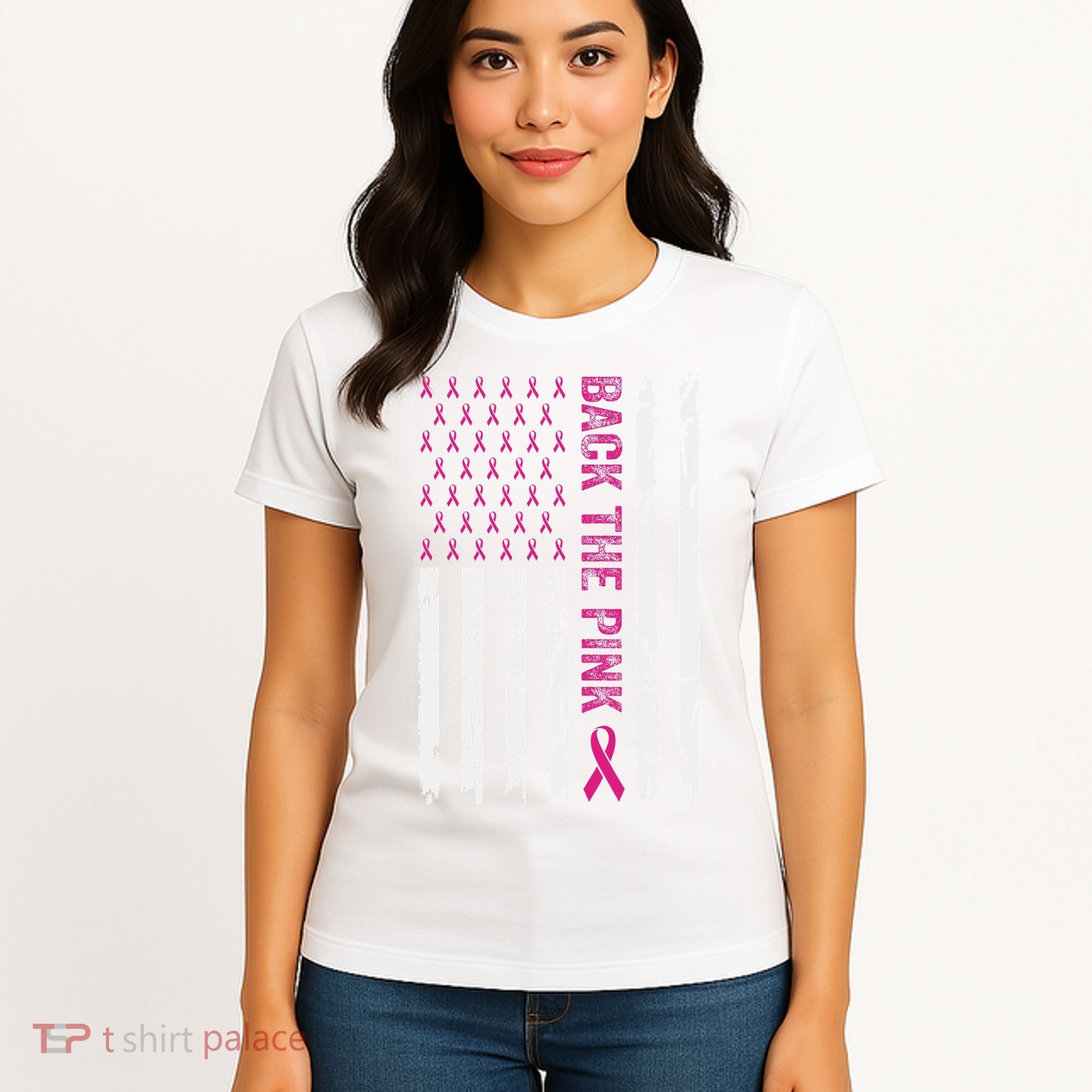 Back The Pink Flag We Wear In October Cancer Awareness Women's T-Shirt