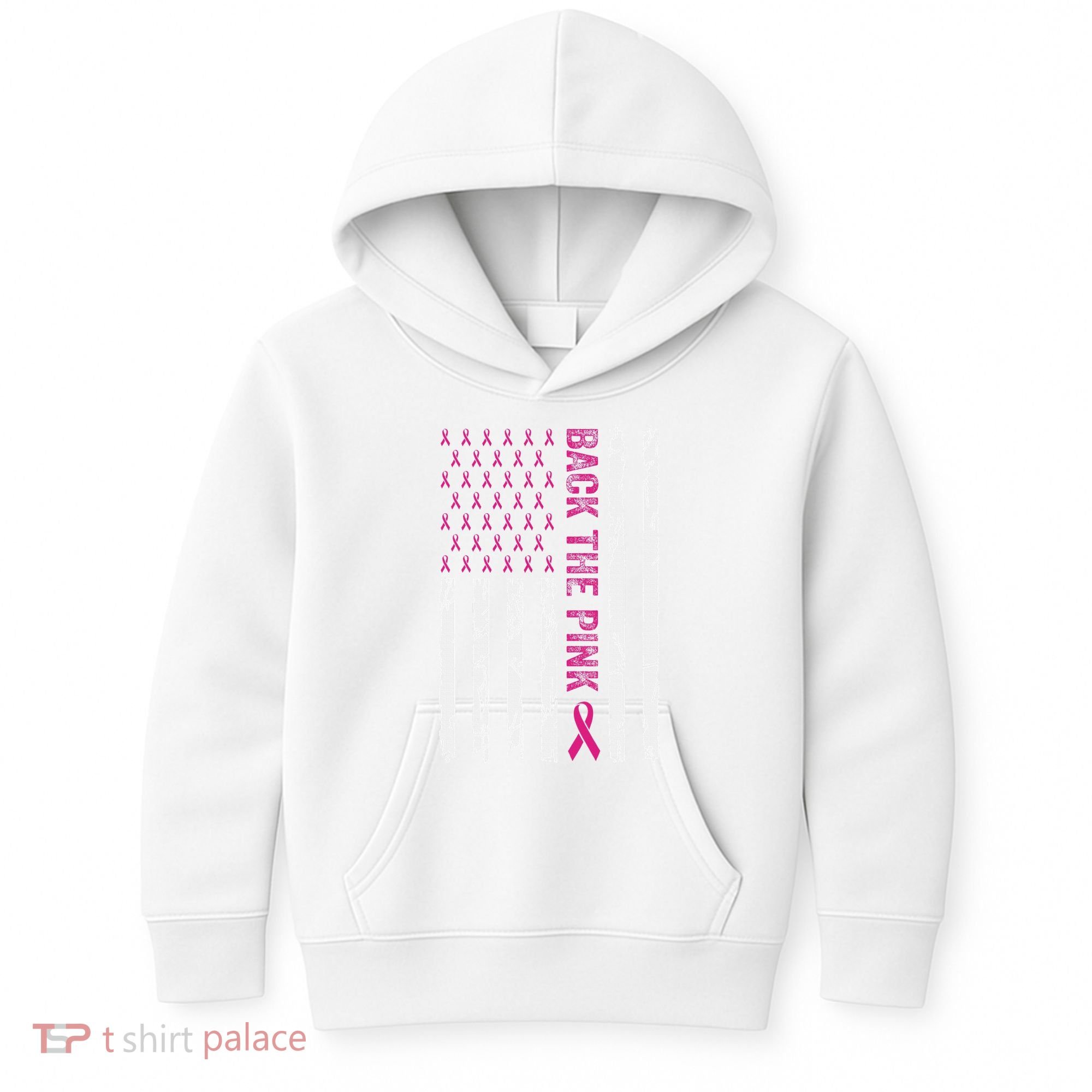 Back The Pink Flag We Wear In October Cancer Awareness Kids Hoodie