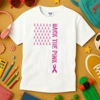 Back The Pink Flag We Wear In October Cancer Awareness Kids T-Shirt thumb 3