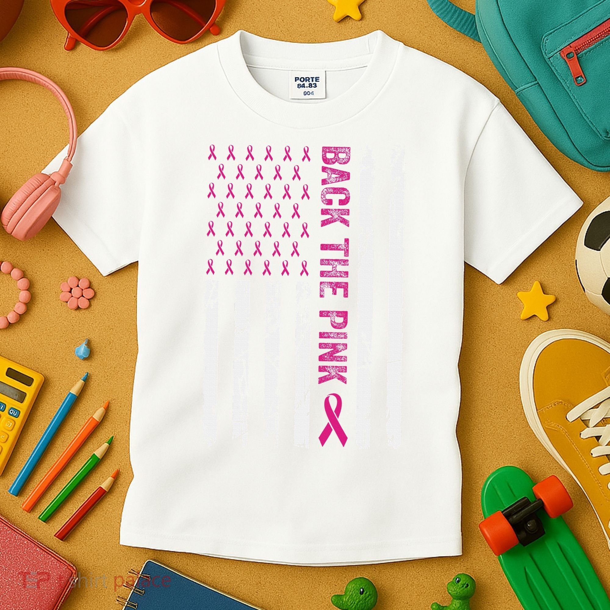 Back The Pink Flag We Wear In October Cancer Awareness Kids T-Shirt