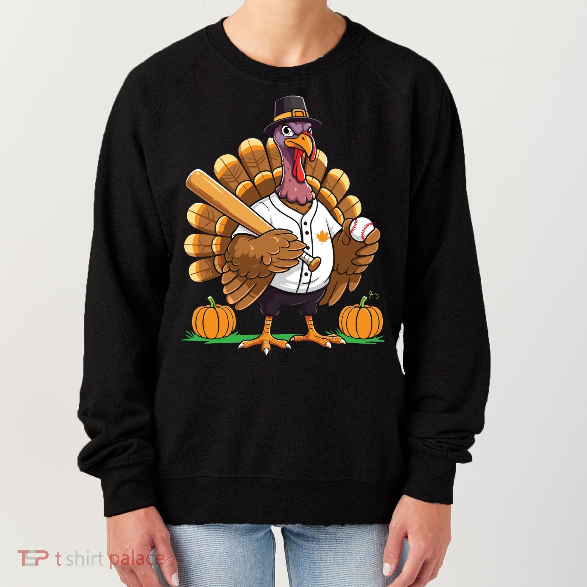 Baseball Turkey Pilgrim Thanksgiving Pumpkin Meaningful Gift Women's Sweatshirt