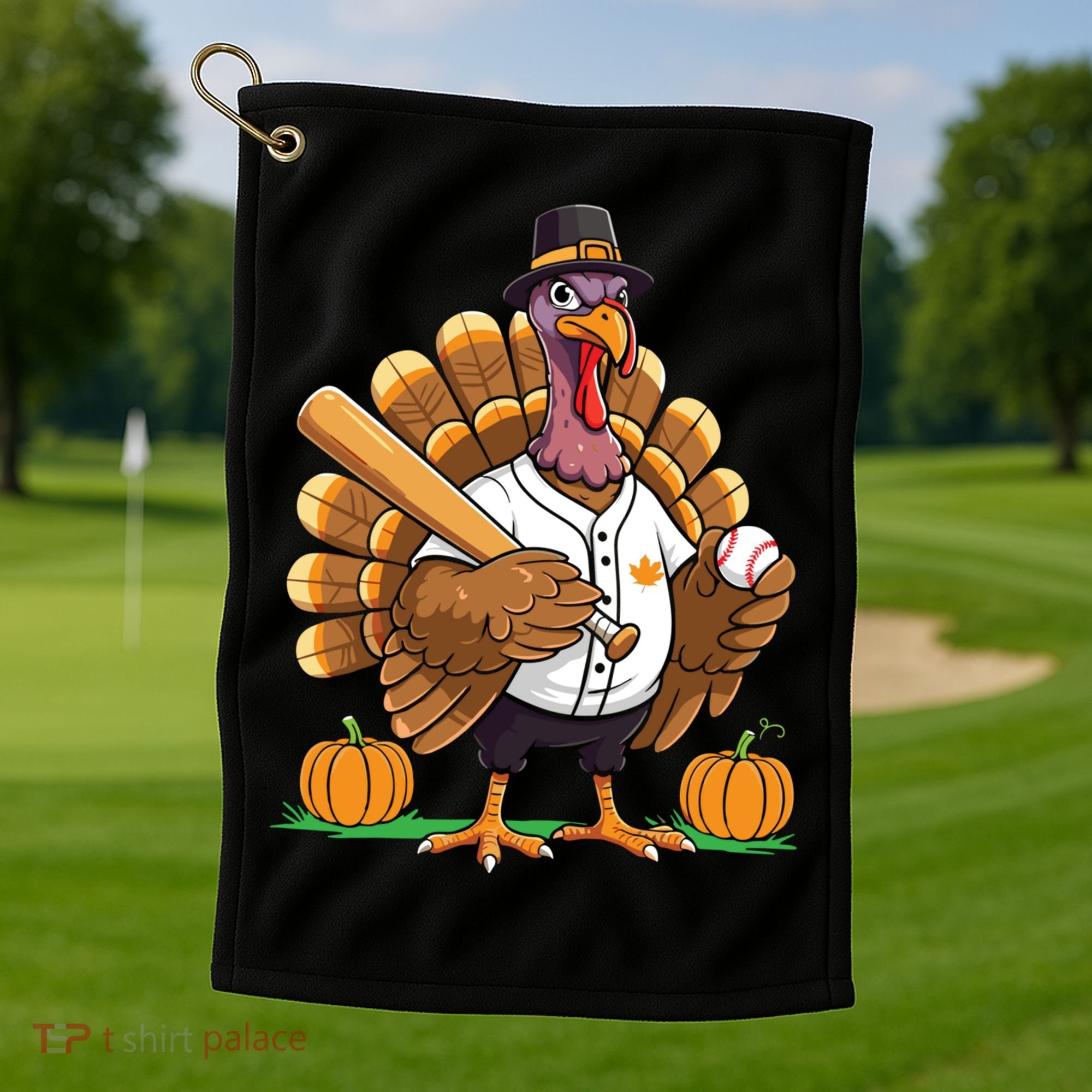 Baseball Turkey Pilgrim Thanksgiving Pumpkin Meaningful Gift Golf Towel