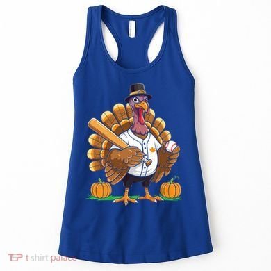 Baseball Turkey Pilgrim Thanksgiving Pumpkin Meaningful Gift Women's Tank Top
