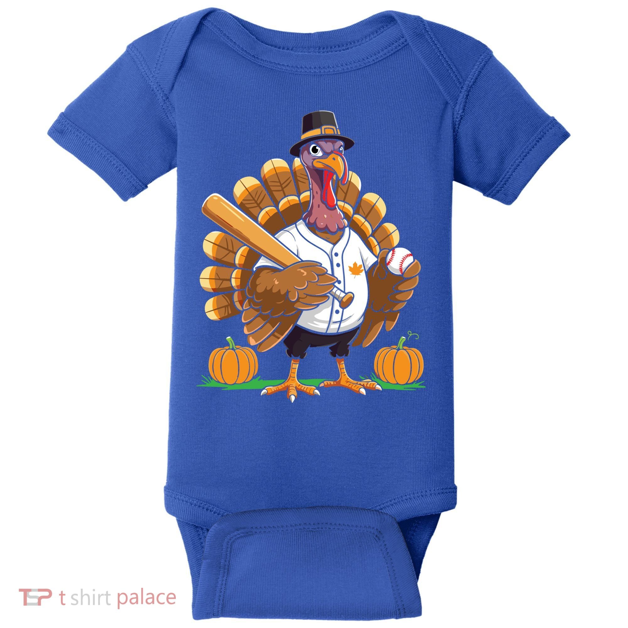 Baseball Turkey Pilgrim Thanksgiving Pumpkin Meaningful Gift Baby Bodysuit