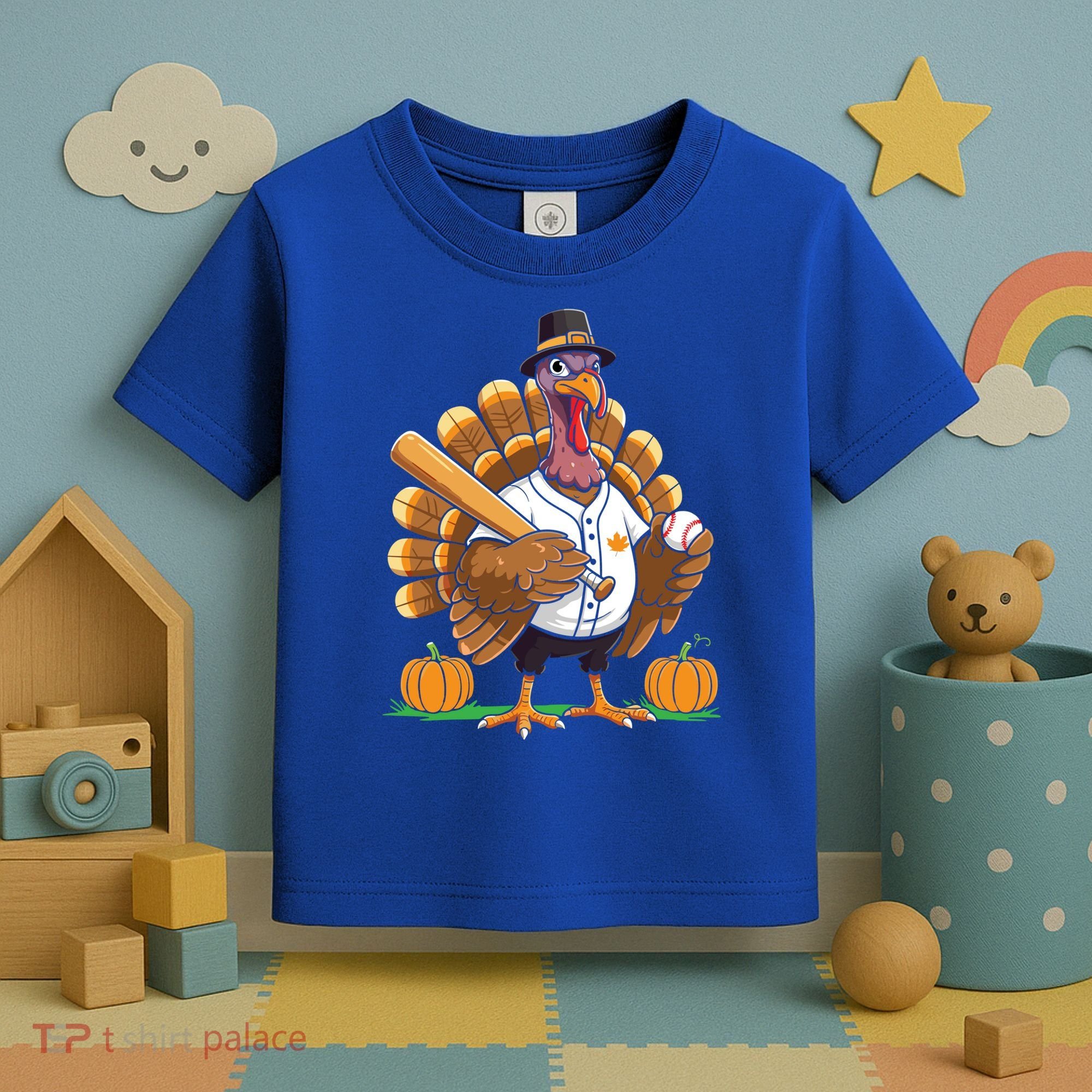 Baseball Turkey Pilgrim Thanksgiving Pumpkin Meaningful Gift Toddler T-Shirt