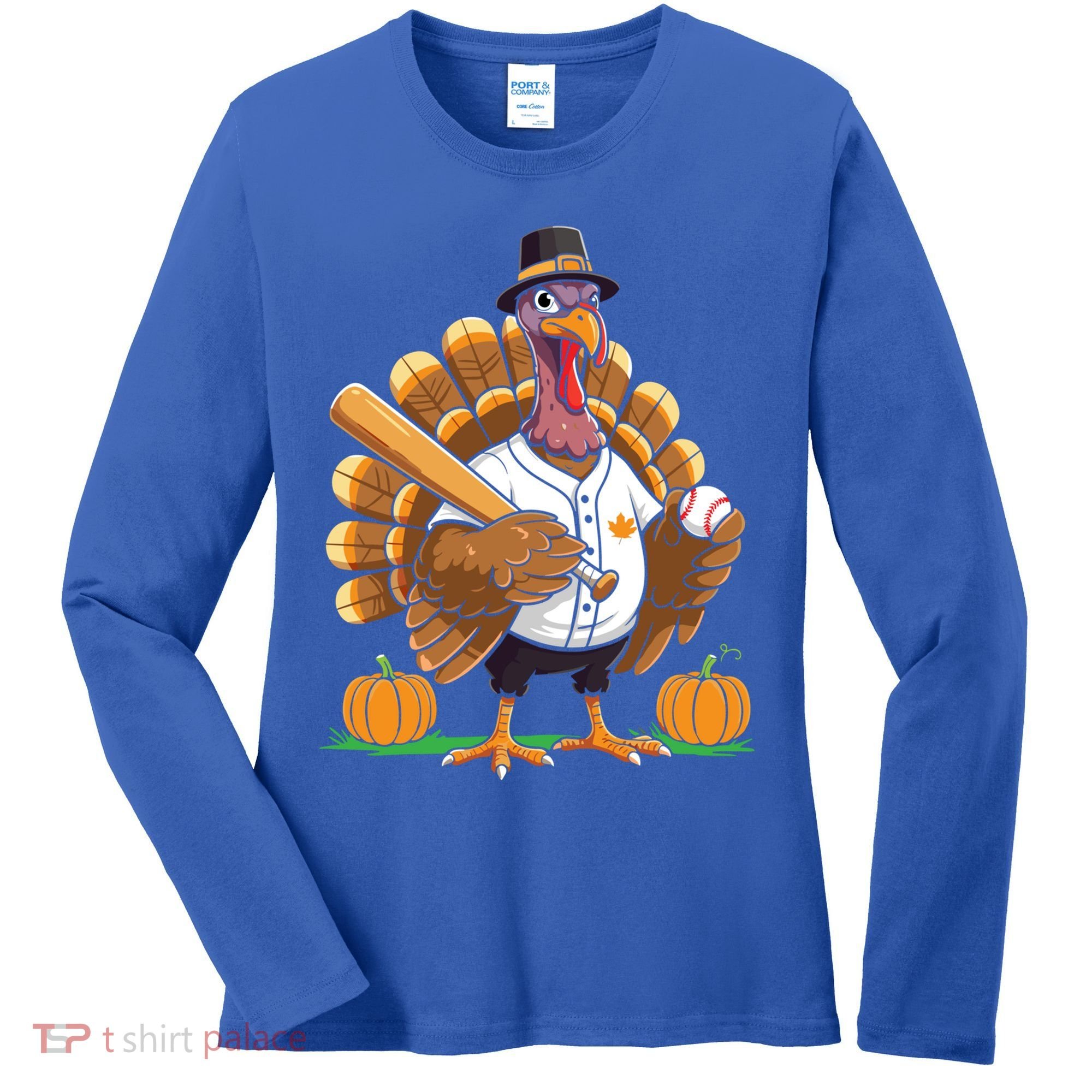 Baseball Turkey Pilgrim Thanksgiving Pumpkin Meaningful Gift Women's Long Sleeve Shirt