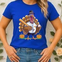Baseball Turkey Pilgrim Thanksgiving Pumpkin Meaningful Gift Women's T-Shirt thumb 2