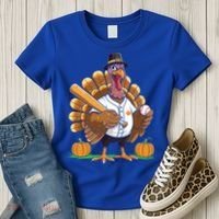 Baseball Turkey Pilgrim Thanksgiving Pumpkin Meaningful Gift Women's T-Shirt thumb 3