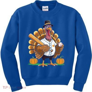 Baseball Turkey Pilgrim Thanksgiving Pumpkin Meaningful Gift Kids Sweatshirt