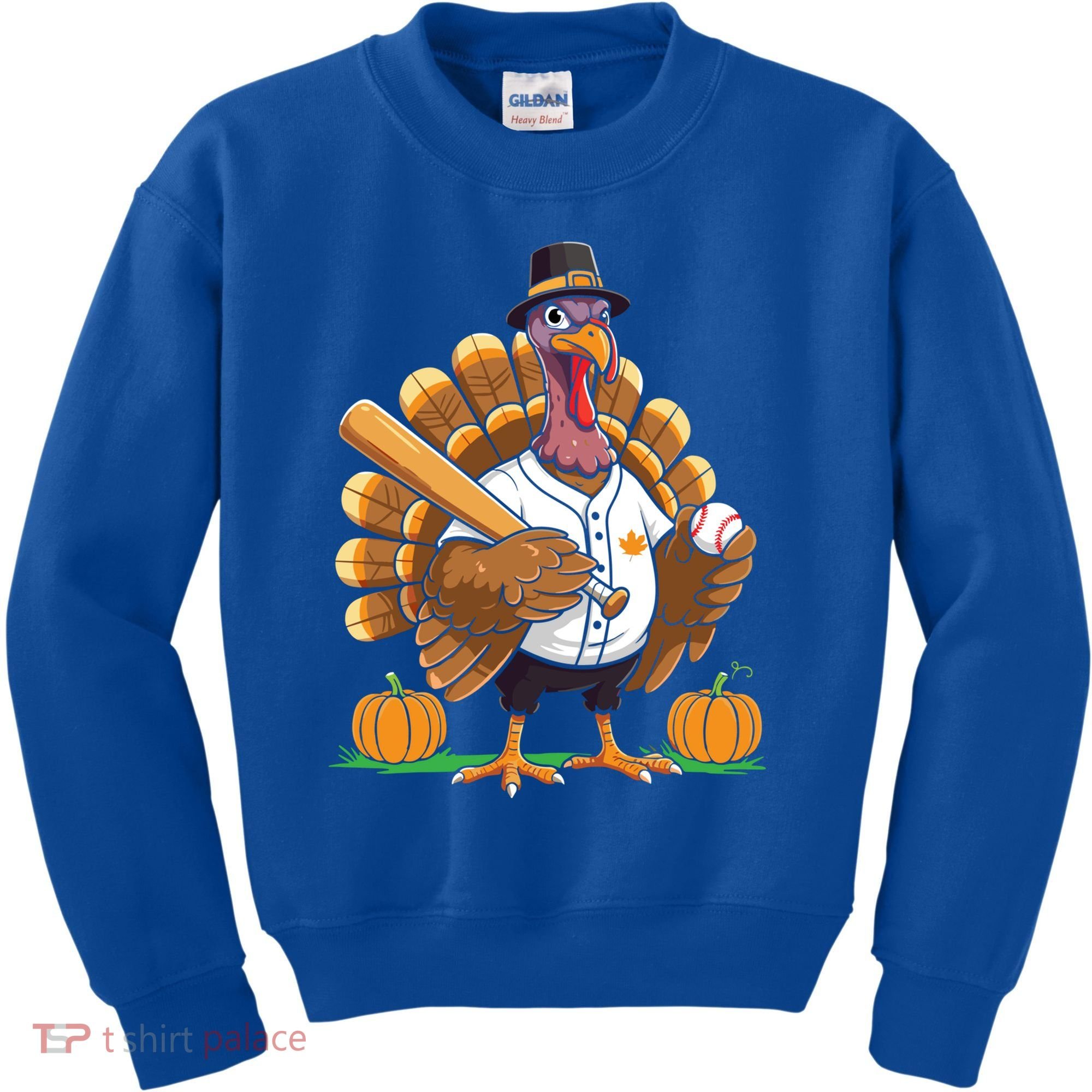Baseball Turkey Pilgrim Thanksgiving Pumpkin Meaningful Gift Kids Sweatshirt