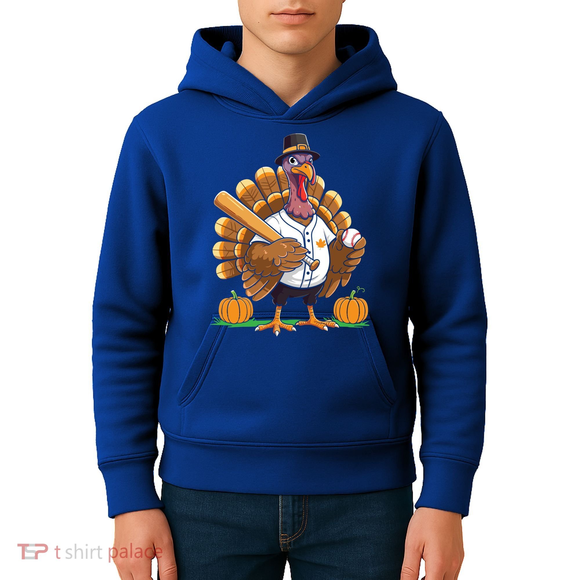 Baseball Turkey Pilgrim Thanksgiving Pumpkin Meaningful Gift Kids Hoodie