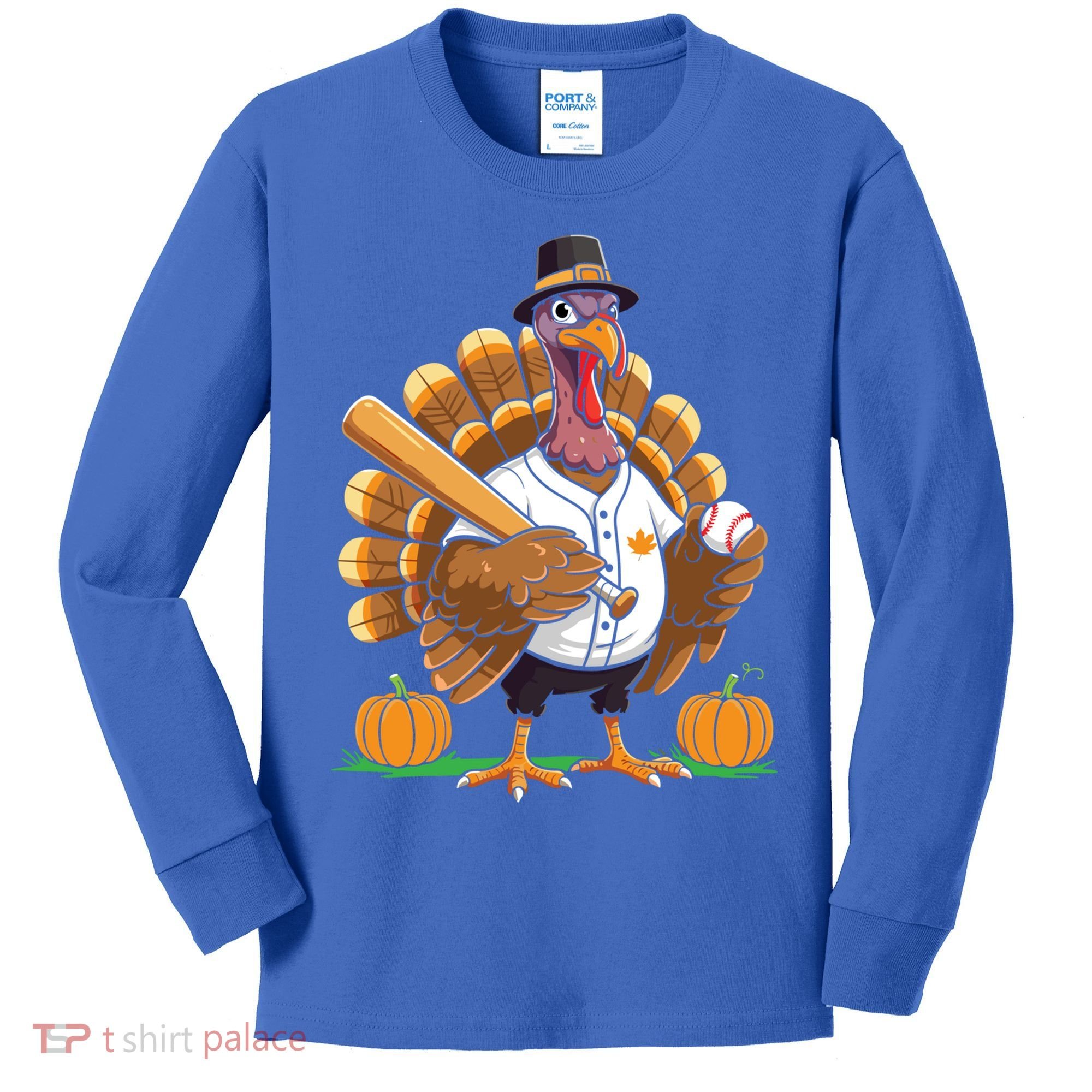 Baseball Turkey Pilgrim Thanksgiving Pumpkin Meaningful Gift Kids Long Sleeve Shirt